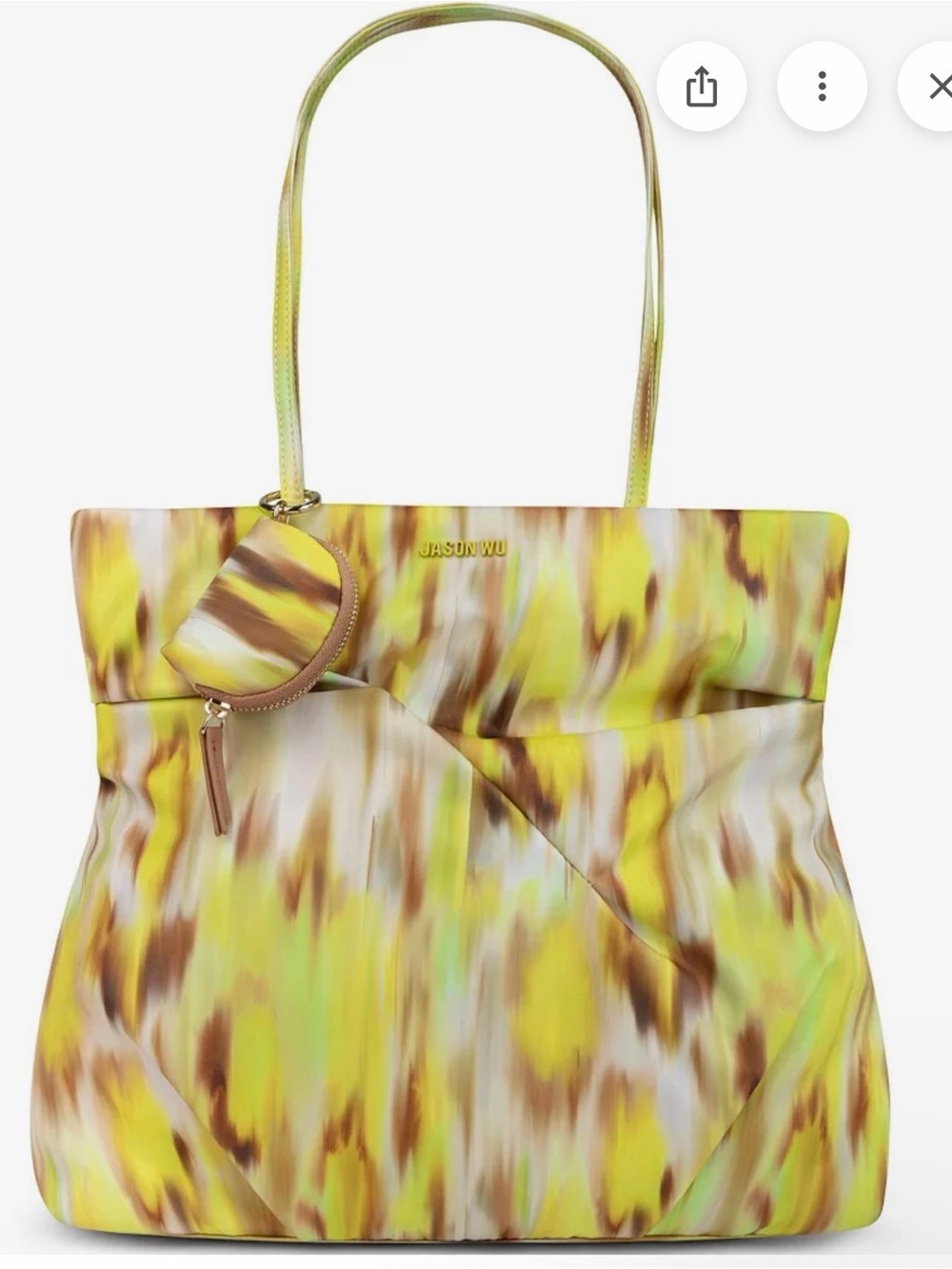 Jason Wu NWOT watercolor Yellow and Brown Printed Tote with Coin Pouch